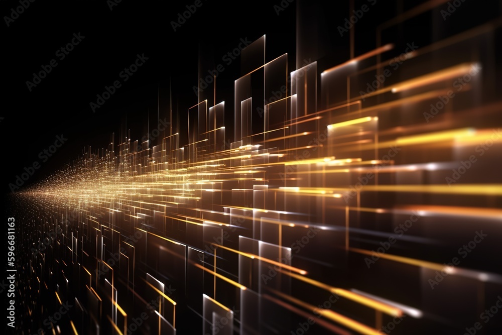 abstract futuristic background with Gold blue glowing neon moving high speed wave lines and bokeh lights. Data transfer concept Fantastic wallpaper, Ai Generative