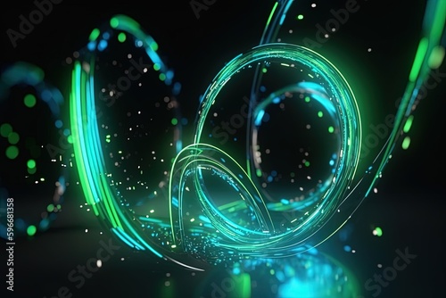 abstract futuristic background with green blue glowing neon moving high speed wave lines and bokeh lights. Data transfer concept Fantastic wallpaper, Ai Generative