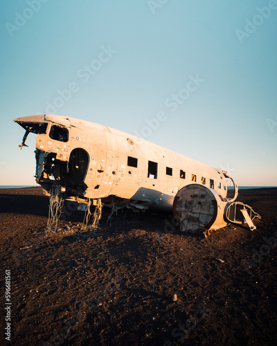 Solheimasandur Plane Wreck on Iceland Black Sand Beach. High quality photo