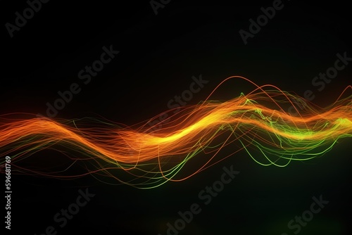 abstract futuristic background with orange green glowing neon moving high speed wave lines and bokeh lights. Data transfer concept Fantastic wallpaper, Ai Generative