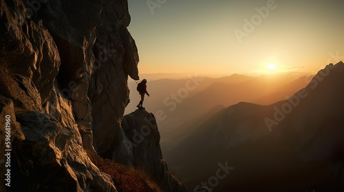 climber in the mountains, with unbelieveable view
