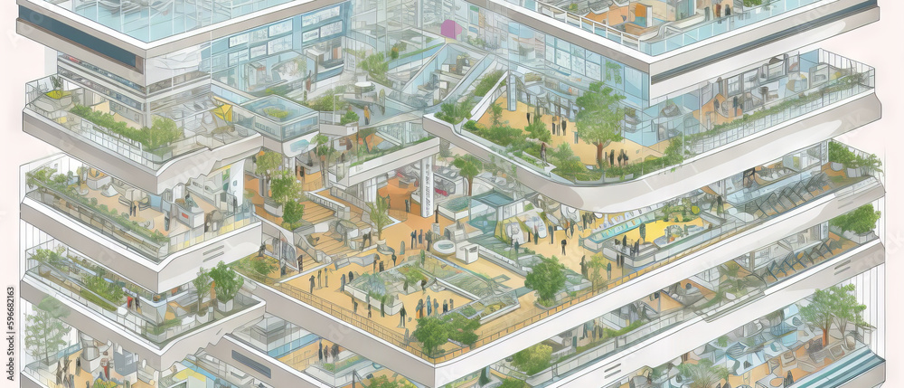 Fototapeta premium technologically advanced indoor city, smart city solutionsillustration Generative AI