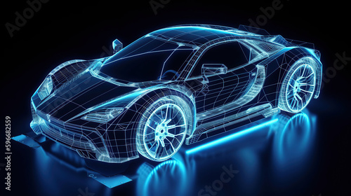 Racing Car Hologram Wireframe. Nice 3D Rendering, generative ai