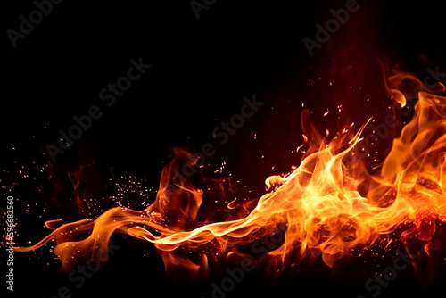 Abstract Flaming Fire on Dark Isolated Background with Glowing Light