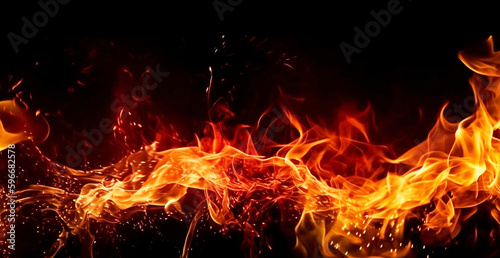Abstract Flaming Fire on Dark Isolated Background with Glowing Light