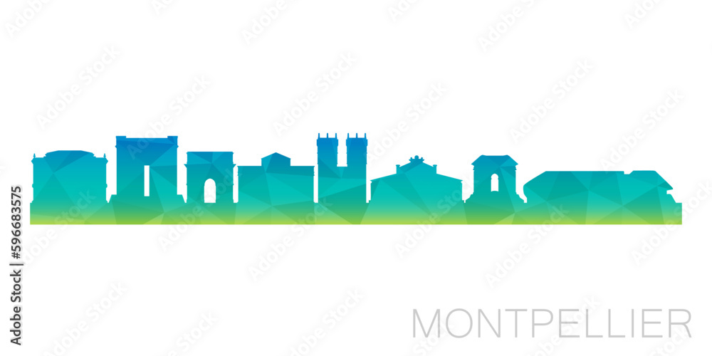 Montpellier, France Low Poly Skyline Clip Art City Design. Geometric Polygon Graphic Horizon Icon. Vector Illustration Symbol.