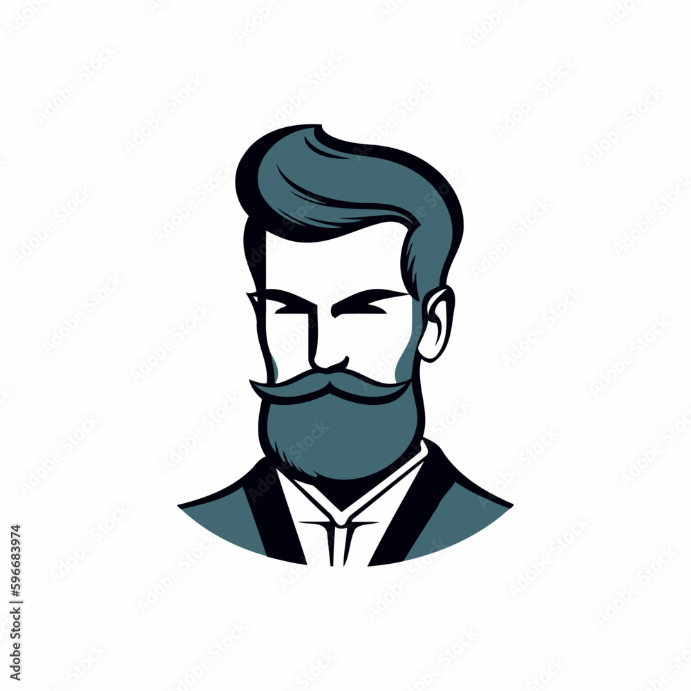 Vector illustration of a hipster with mustache and beard in vintage style.
