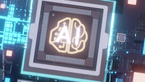 AI Microchips activated. Artificial Intelligence, cinematic 3D. Processor.
