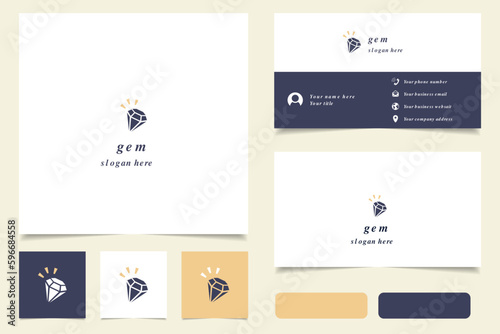 Gem logo design with editable slogan. Branding book and business card template.