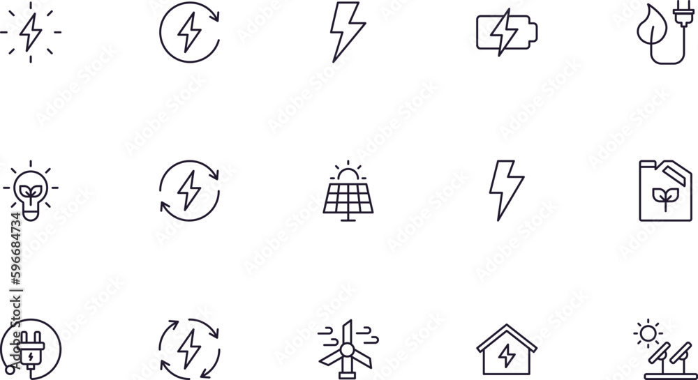 Energy concept. Collection of modern high quality РРР line icons. Editable stroke. Premium linear symbol for web sites, flyers, banners, online shops and companies.
