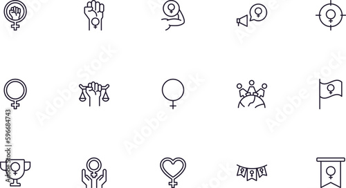 Collection of modern feminism outline icons. Set of modern illustrations for mobile apps, web sites, flyers, banners etc isolated on white background. Premium quality signs.