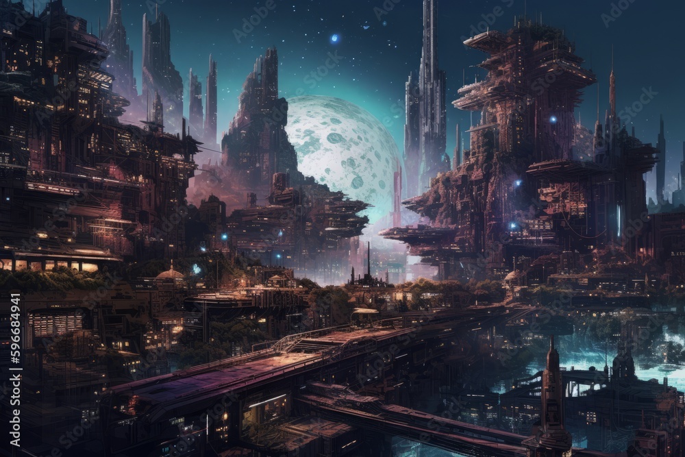A Haunting Glimpse into a Cosmic Dystopian City, Generative AI