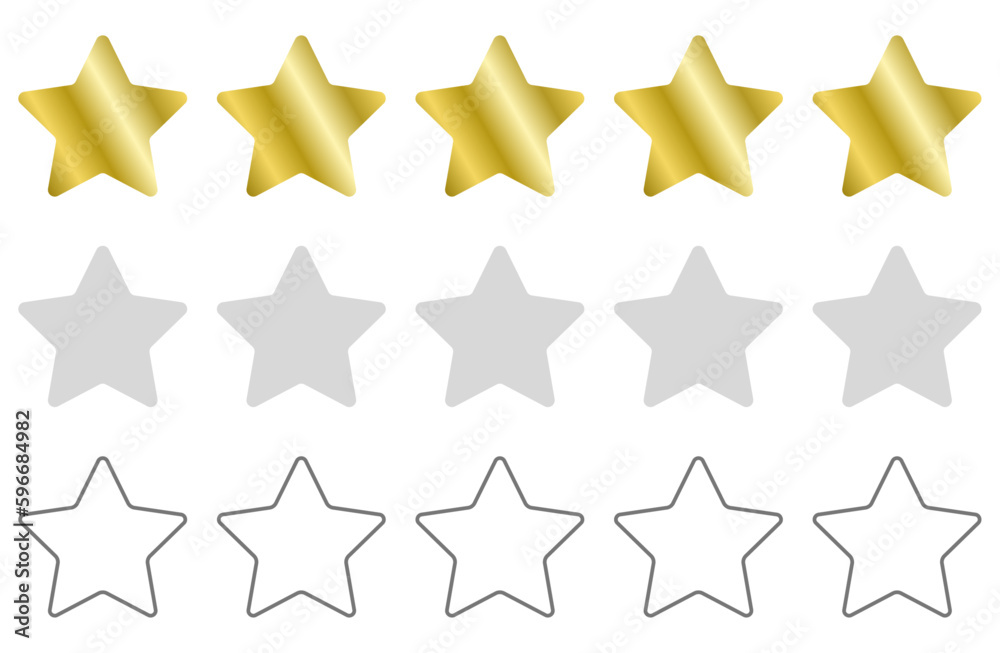 Star ratings with golden stars. Gold stars for rating. Star ratings with golden stars. Gold stars for rating.