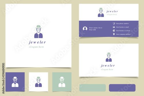 Jeweler logo design with editable slogan. Branding book and business card template.