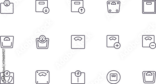 Scale concept. Collection of modern high quality weight line icons. Editable stroke. Premium linear symbol for web sites, flyers, banners, online shops and companies.