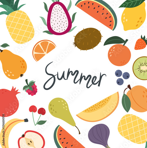Fototapeta Naklejka Na Ścianę i Meble -  Fruit summer banner. Vector illustration