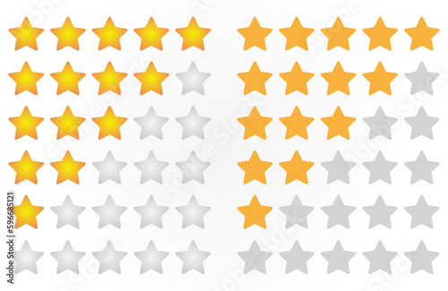 Yellow star rating. Vector gradient stars for reviews and ratings. Ranking from highest to lowest