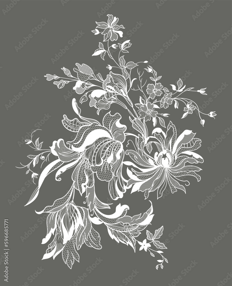 Fototapeta premium lace flowers and foliage. Vector illustration, bouquet.