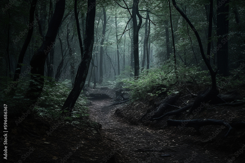Dark and scenic forest generative AI Dark and scenic forest generative AI