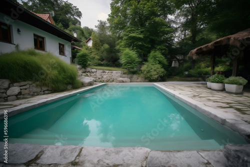 Swimming pool near the house. AI Generated © pavlofox