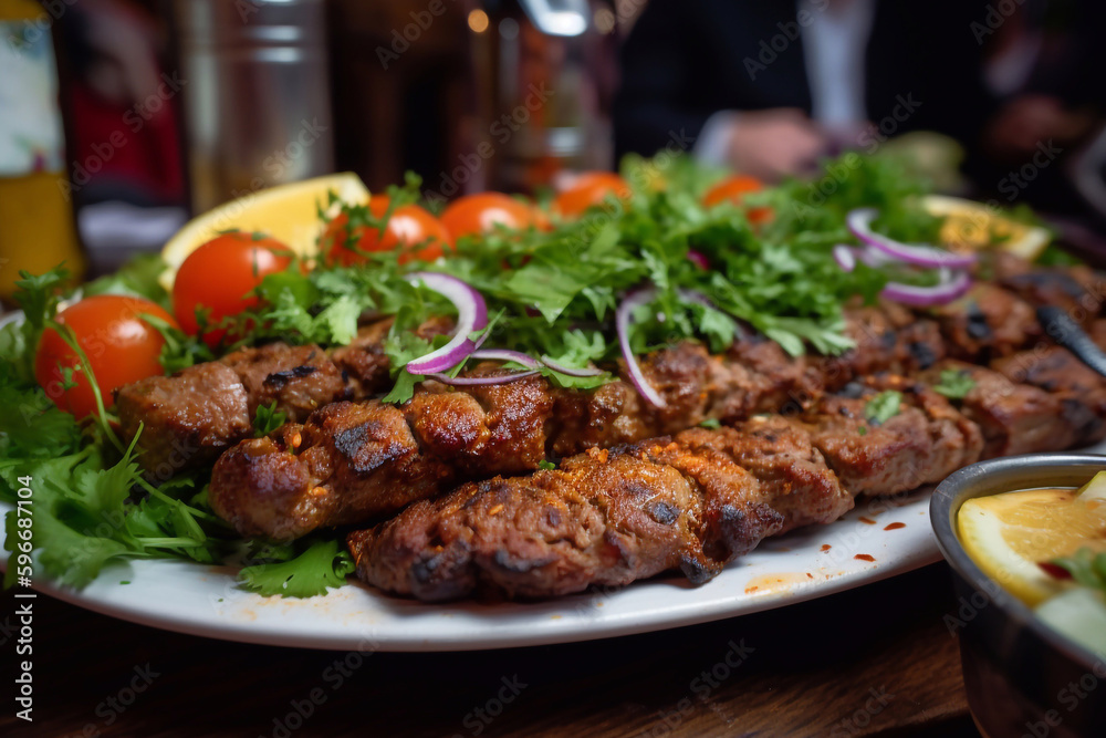 Kebab meat dish. AI Generated