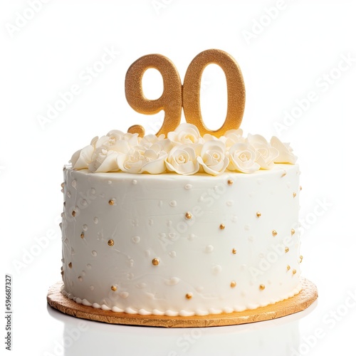 90th birthday cake isolated on white background. 90, generative ai