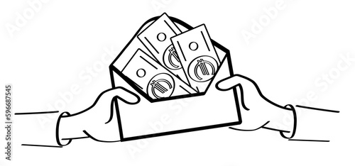 Cartoon bundle euro paper money icon or logo. Vector money notes or money bill. Bills for cash and currency. Pile or banknotes, banking finance investment. Europe flag. European Union paper. 