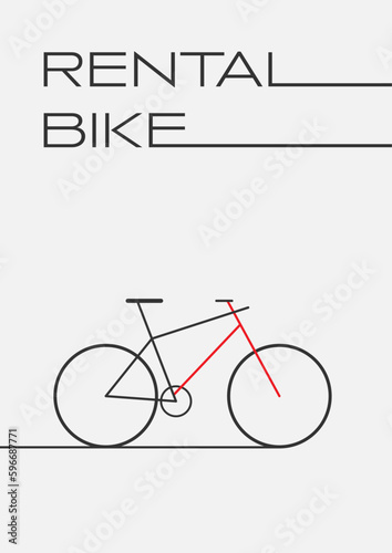Bicycle rent. Vector illustration of an advertisement for a bicycle rental service in a minimalist style. Sketch for creativity.
