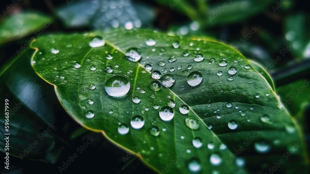  Water droplets on a leaf, showcasing nature's beauty and purity, generative ai