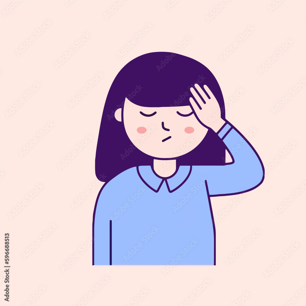 Young woman suffering from headache. Vector illustration in a flat style. Young woman suffering from headache. Vector illustration in a flat style.