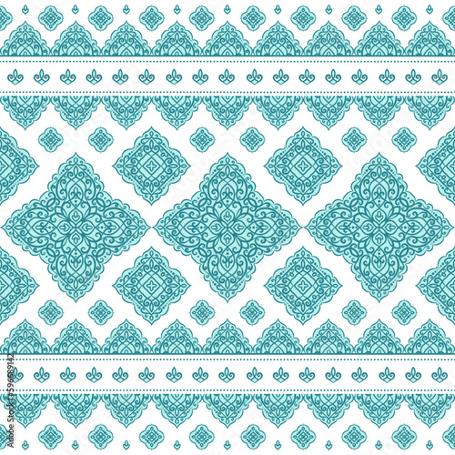 White and turquoise vector seamless pattern. Ornament, Traditional, Ethnic, Arabic, Turkish, Indian motifs. Great for fabric and textile, wallpaper, packaging design or any desired idea.