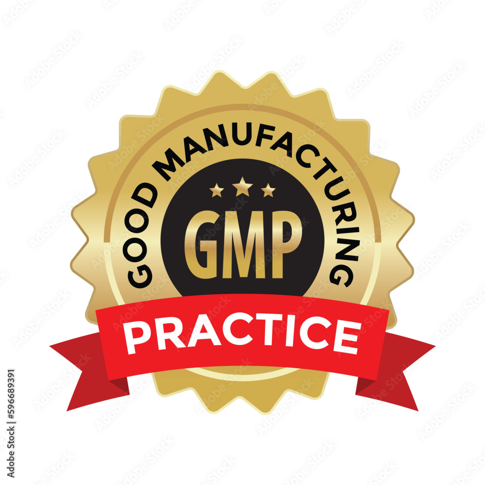 good manufacturing practice, GMP, gold seal blank, red ribbon, vector illustration good manufacturing practice, GMP, gold seal blank, red ribbon, vector illustration