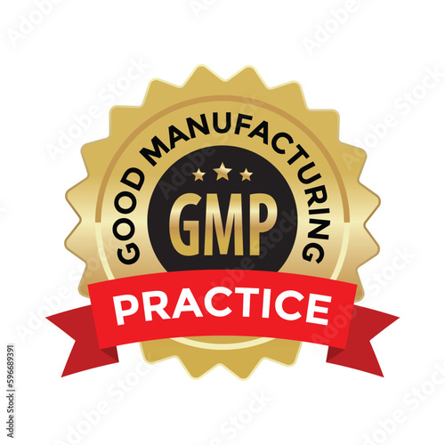 good manufacturing practice, GMP, gold seal blank, red ribbon, vector illustration 