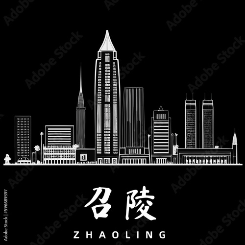 Zhaoling / 召陵: Monochrome Illustration einer Stadt in China photo