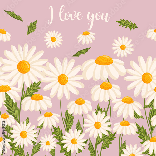 Mother s day greeting card. Seamless pattern for postcard or poster with daisies. Chamomile vector floral illustration for congratulations or decor etc. Festive template can add text.