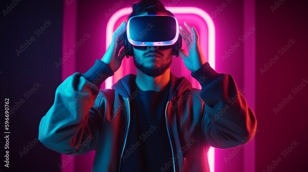 modern digital technologies metaverse Future life of augmented reality using virtual reality goggles. AI generator modern digital technologies metaverse Future life of augmented reality using virtual reality goggles. AI generator