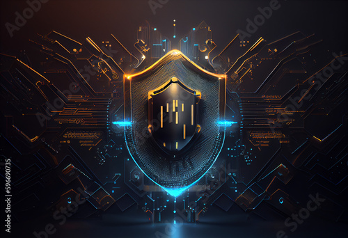 Cyber security with Locks and Shields, technological, futuristic, created with Generative AI Technology