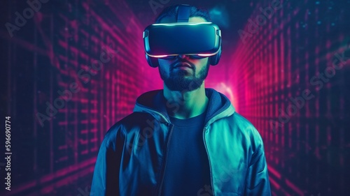 modern digital technologies metaverse Future life of augmented reality using virtual reality goggles. AI generator