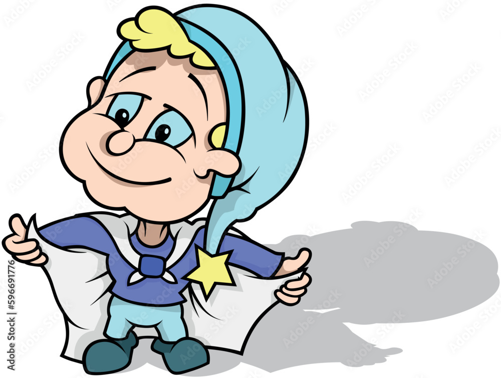 Blond Leprechaun in a Blue Clothes with a Cloak