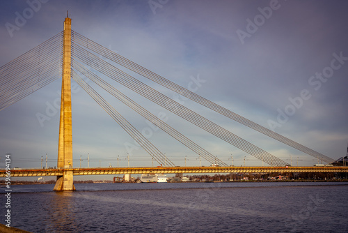 Fototapeta Naklejka Na Ścianę i Meble -  Riga, Latvia - Vansu Bridge over Daugava river