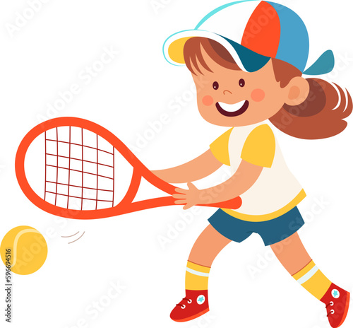 Kid Girl Playing Tennis