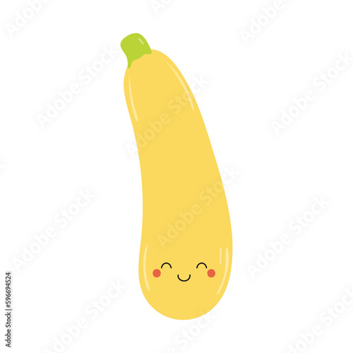 Summer squash, zucchini with kawaii face cute cartoon character illustration. Hand drawn style flat design, isolated vector. Kids print element, healthy, seasonal food, farm, harvest, summer, autumn