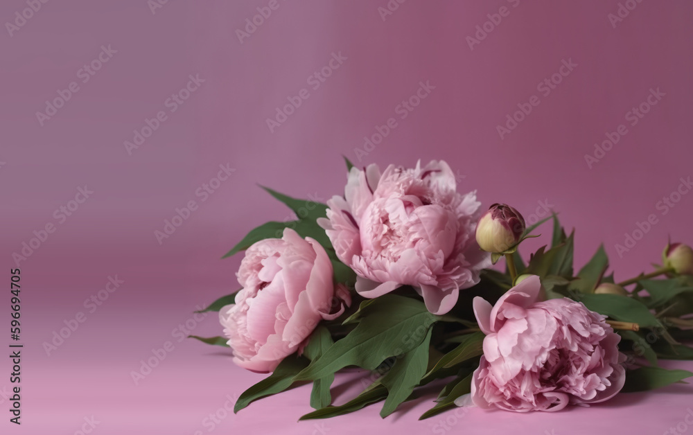Pink Peony Flower on pink background, generative Pink Peony Flower on pink background, generative