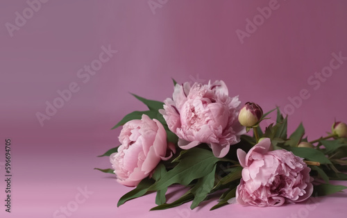 Wallpaper Mural Pink Peony Flower on pink background, generative Torontodigital.ca