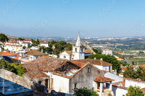 View at the old city and city walls of Obidos, Portugal, Europe