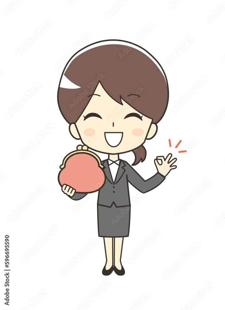 財布を持つスーツの女性のイラスト 財布を持つスーツの女性のイラスト