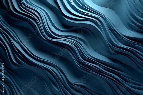 Abstract 3D illustration of a wavy pattern with light and shadow in blue. Generative AI © streibldesign