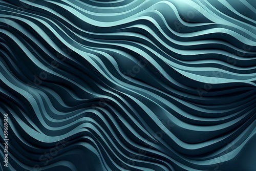 Abstract 3D illustration of a wavy pattern with light and shadow in blue. Generative AI