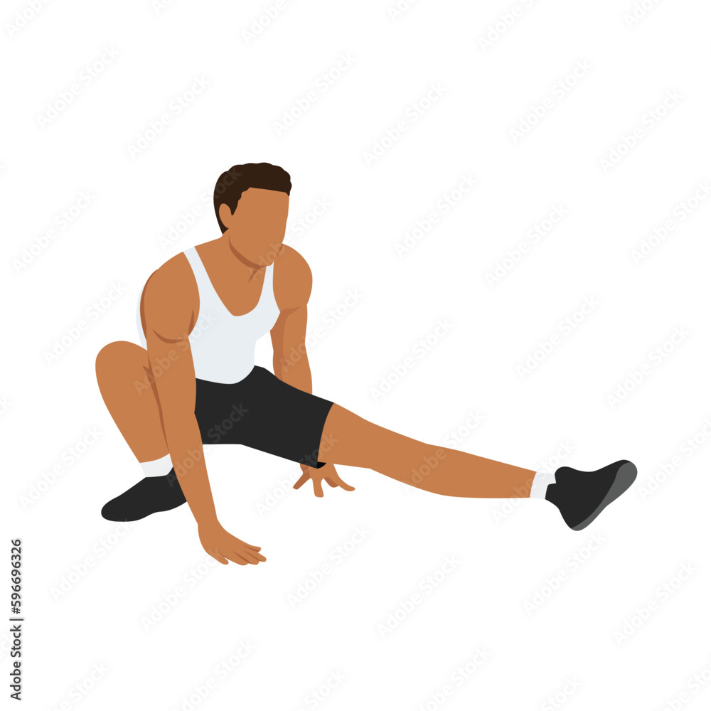 Man doing Hamstring stretch hands on floor. Flat vector Man doing Hamstring stretch hands on floor. Flat vector