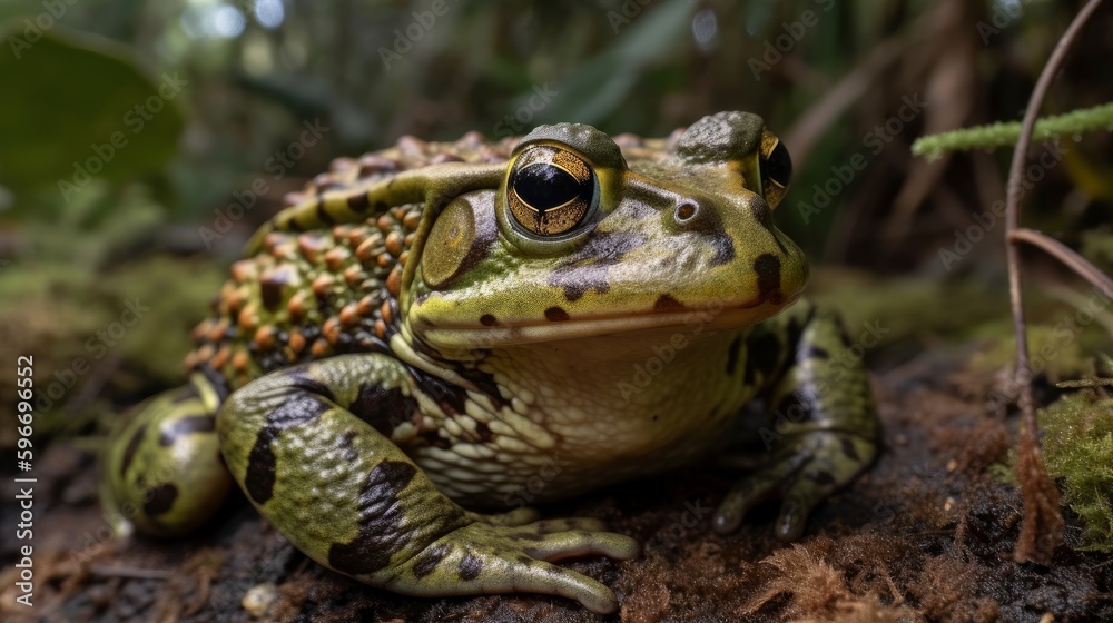 A green frog with a wide grin and a spotted belly. AI generated A green frog with a wide grin and a spotted belly. AI generated